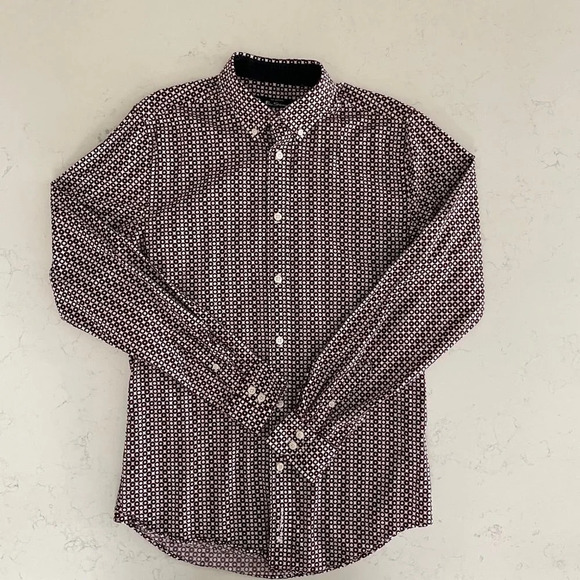 Ben Sherman Casual LS Button Down Cotton Circle Print Shirt Burg + White Sz S - Picture 9 of 9